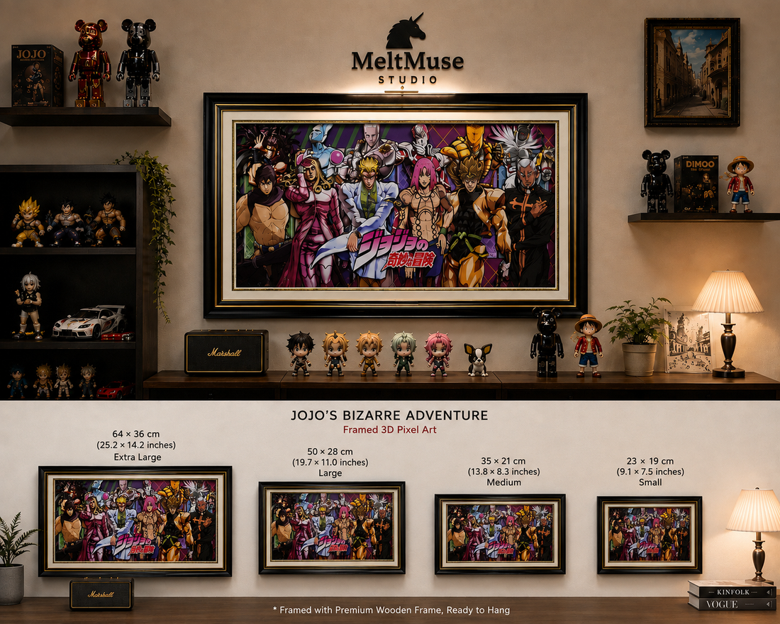 JoJo Villains Collection 3D framed artwork size guide
