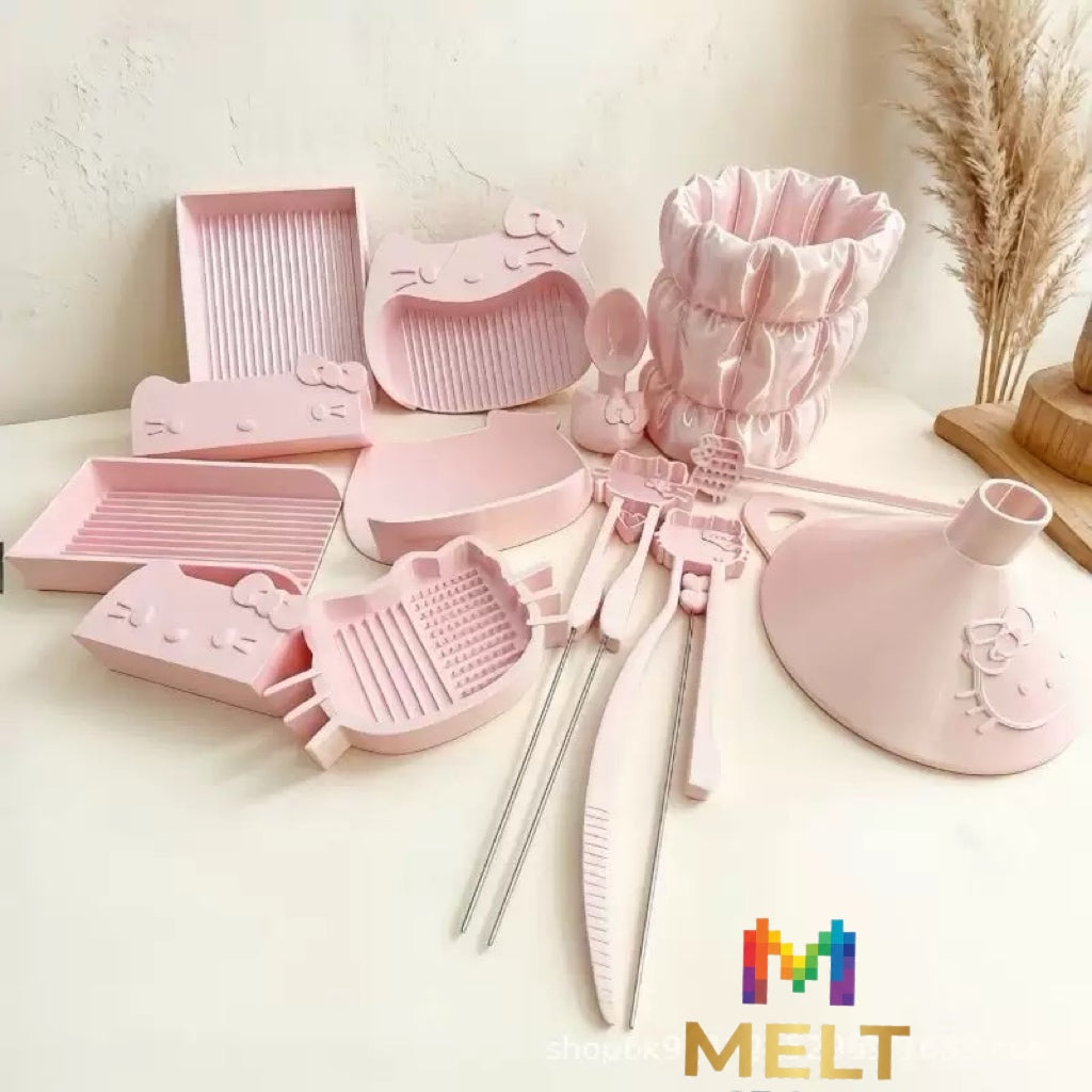 MeltMuse 13-Piece Kawaii Pastel Pink Fuse Bead Tool Kit & Studio Organizer Set