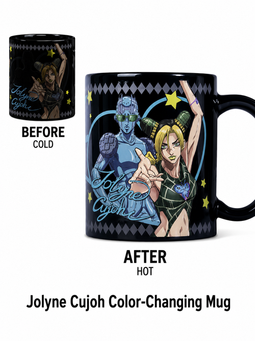 JoJo heat-reveal color-changing mug featuring Jotaro Kujo and Jolyne Cujoh – main product image