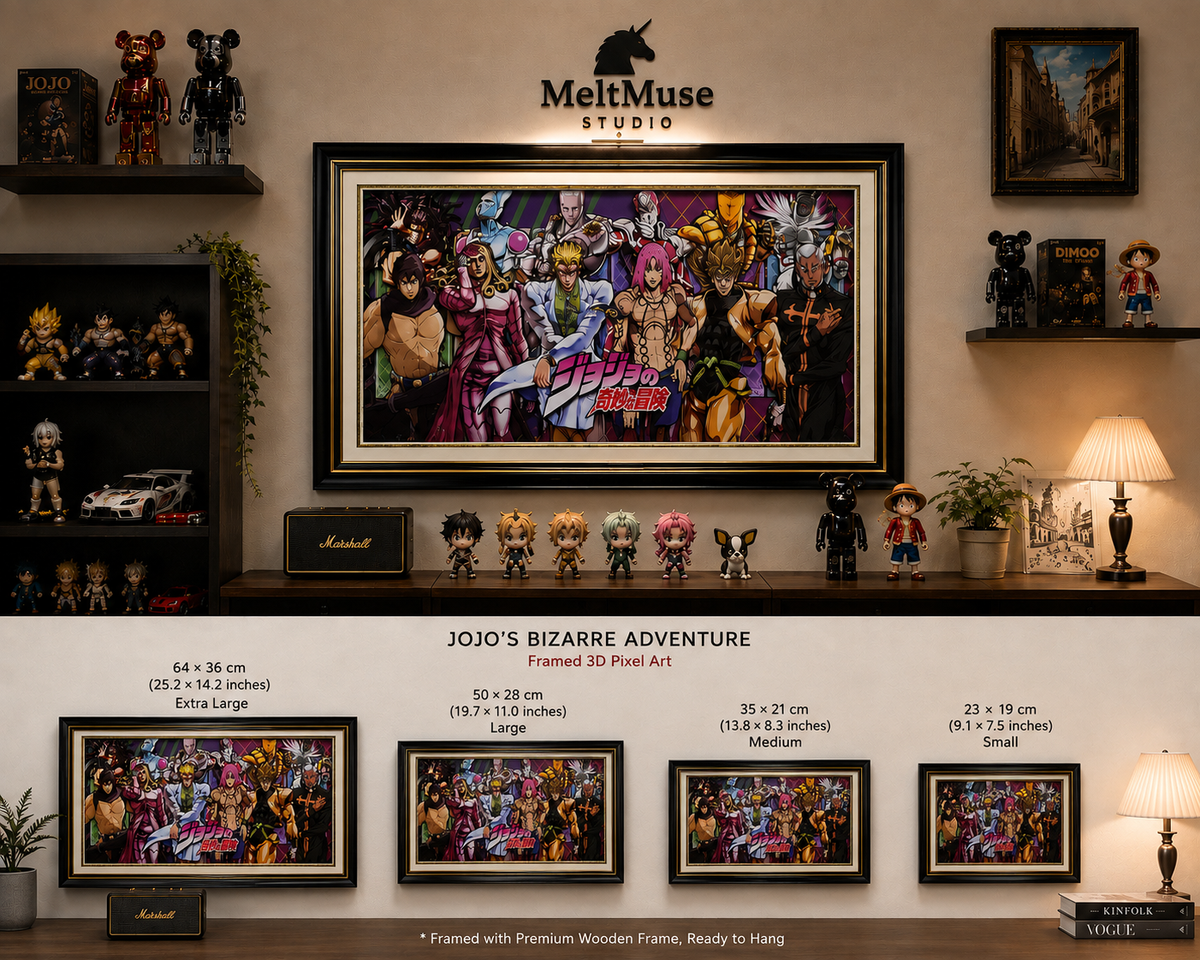 JoJo Villains Collection 3D framed artwork size guide